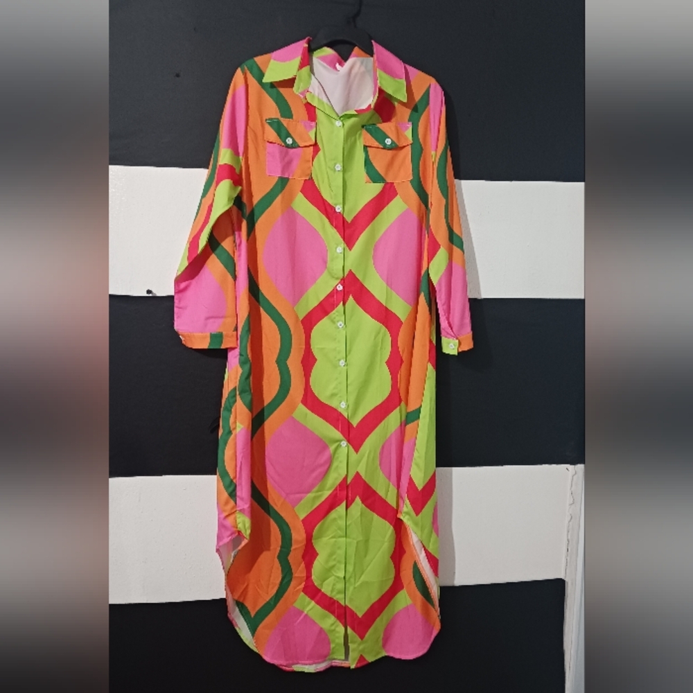 NEW Women Multicolor casual buttoned maxi dress - Picture 2 of 13
